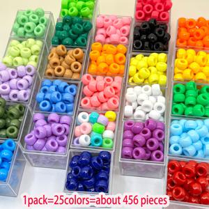TEMU 456개 대구멍 아크릴 라운드 비즈 25색 - 6mm 구멍 & 9mm 본체 고광택 버킷 비즈, DIY 액세서리 제작, 목걸이, 팔찌, 키체인, 크로셰 아미구루미 공예용 - 내구성 강한 비즈 액세서리