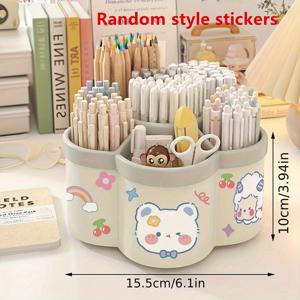 TEMU 1개 회전 펜 홀더 다기능 대용량 데스크탑 정리함 - 360° 귀여운 스피닝 보관함, 초대형 문구류 케이스 (펜, 메이크업 브러시, 립스틱, 아이브로우 펜슬) 4가지 색상