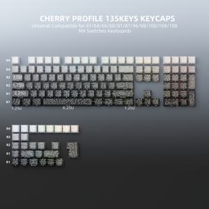 TEMU JMTCTECH 블랙 & 화이트 그라데이션 크랙 RGB 백라이트 키캡 - 더블샷 몰드 체리/MX 스위치 호환, QWERTY/AZERTY/DVORAK 레이아웃, 61/65/68/75/81/87/98/104/108키 기계식 키보드 호환 (게이밍 & 오피스용) (펑크)