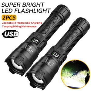 TEMU 2개 LED 줌 기능 멀티펑션 밝은 비상 손전등, USB 충전식 휴대용 등산 캠핑 랜턴, 배터리 디스플레이 서치라이트, 걷기/야간 러닝/수리 조명, 작업 토치, 미니 충전식 플래시라이트, 등산 액세서리|캠핑용품|캠핑랜턴|후레쉬