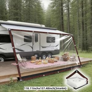 TEMU 방수 및 방습 원단, 야외 RV 차양 사이드 캐노피 비 커버, 스크린, 마당, 온실, RV 캠핑에 적합, 편리한 설치 및 보관, 극한 날씨에서의 야외 사용 필수품