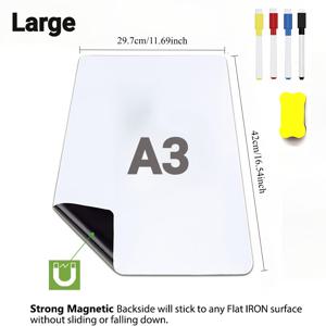 TEMU 자석 자체 접착 화이트보드, DIY 화이트보드 스티커, 마커 3개와 스펀지 지우개 1개 포함, 학교 사무실 가정용, 둥근 모서리