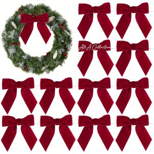 TEMU 3.5인치 럭셔리 딥 버건디/네이비 블루 벨벳 리본 스타일 리본 - 완제품 우아한 크리스마스 트리 장식, 선물 포장, 웨딩 & 베이비 샤워 리본, 화환, 가랜드용 - 부드럽고 내구성 있는 다목적 리본 타이 (깃털 없음)