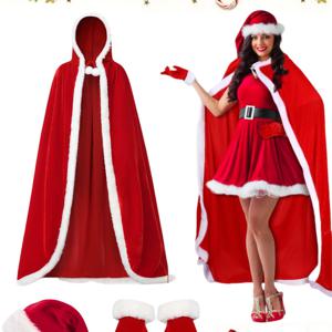 TEMU 3피스 코스튬 액세서리 세트, 편안한 크리스마스 후드 망토, 귀여운 빨간색 산타 모자와 흰색 트림 및 매칭 장갑, 여성용, 팝 컬처 스타일 폴리에스터 롤플레이 파티 소품 선물