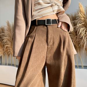 TEMU 여성용 와이드 레그 팬츠 - 버튼 클로저가 있는 우아한 트라우저, 사계절용 정장 및 일상용 여성용 바지, 사무실, 파티, 캐주얼 의상 - 부드럽고 따뜻한 하의, 파티 복장, 코듀로이 질감, 풍부한 색상, 맞춤형 핏, 쇼퍼스|냉장고바지|바지|원단