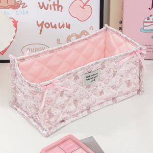 TEMU 새로운 귀여운 곰돌이 패턴 수제 INS 스타일 데스크탑용 사물함, 접이식 수납바구니, 펜홀더, 메이크업브러시·눈썹연필수납장대, 큰통형화장품보관박스, 코스메틱&문구류, PC책상정리선반|눈썹펜슬