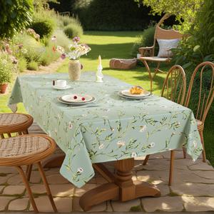 TEMU 1개 내열성 테이블보 - 우아한 그린 플로랄 패턴의 헤비듀티 PVC 테이블 커버, 쉬운 청소 표면, 스크래치 및 유출 방지 기능, 주방/레스토랑/파티용, 표준 테이블에 맞는 홈 & 상업용, 장식적인 테이블 커버, 내구성 있는 테이블 커버