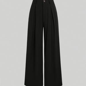 TEMU 여성용 우아한 블랙 팬츠 - 버튼 클로저, 기계 세탁 가능 오피스 바지, 일상 및 공식 행사용 - 사계절 전문 작업 바지, 비즈니스 의상, 클래식 디자인, 편안한 소재, 다용도 하의, 직장인 여성, 벨트 불필요, 매끄러운 질감 원단, 레귤러 핏, 사무실 복장, 패션 포워드 여성|오피스룩