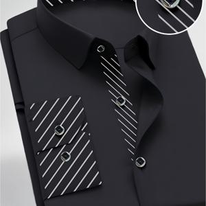 TEMU 남성용 스타일리시 블랙 & 화이트 긴팔 드레스 셔츠 - 버튼업, 칼라, 정장용 레귤러 핏, 파티 및 휴일용, 정장 행사 의상|세련된 정장 의상|세련된 디자인, 남성용 우아한 드레스 셔츠, 셔츠, 남성용 슈트 탑 셔츠, 남성용 소셜 셔츠, 고품질 셔츠 남성용, 반팔 셔츠 남성용|반팔셔츠