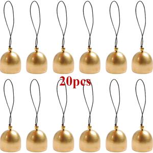 TEMU 20개 골든 메탈 크리스마스 벨 - 미니형 원형풍경, 블랙루프걸이 포함, 도난방지 디자인 & 광택감 있는 내/외부용 트리·화환·가랜드 장식품 (배터리 불필요), DIY декор, Elegant Acnts, Sturdy Construction, Decorative Pendants