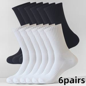 TEMU 스포츠 양말 6켤레, 작업용 양말, 축구용 양말, 농구용 양말, 야구용 양말, 블랙 앤 화이트 클래식, 구름 같은 편안함, 땀 흡수 및 냄새 방지, 고탄력 및 비접착, 발목 보호 쿠션, 강력한 통기성, 자유롭게 달릴 수 있음, 방해 없이 사용 가능, 모든 날씨 트레이닝 파트너, 땀 방지
