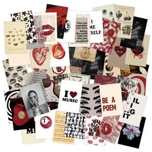 TEMU 50개 딥 레드 빈티지 록 포스터, 벽 장식용 빈티지 음악 벽 스티커 세트, 트렌디한 빈티지 아트 프린트, 방 꾸미기 컬라주 세트