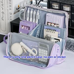 TEMU 대용량 필통 - 학교, 사무실 및 여행 필수품을 위한 다용도 수납공간이 있는 내구성 있는 패브릭 정리함, 세탁 가능한 메이크업 & 문구 보관 가방, 연필 파우치