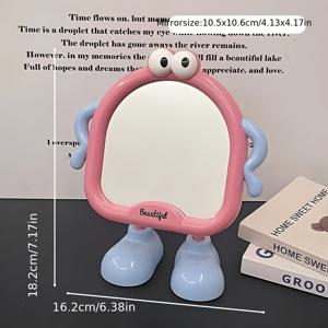 TEMU 귀여운 큰 눈 검은 고양이 메이크업 거울 - 데스크탑 화장 거울 (핑크/블루/그린/레드/베이지), 비전기식 휴대용 메이크업 거울, 소녀 및 청소년, 기숙사, 사무실, 여행용 - 데스크탑 장식 선물 아이디어, 기숙사 룸 장식, 재미있는 디자인, 조절 가능한 스탠드, 학교 복귀 시즌 크리스마스 선물 필수품