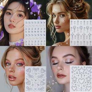 TEMU 4종 세트 페이스 합성 보석 스티커 - 3D 별, 하트, 달 모양 보석 페이스 라인스톤 스티커, 물방울 눈물방울 페이스 라인스톤 보석 스티커, 여성용 페스티벌 페이스, 헤어, 아이, 네일, 바디 장식 액세서리