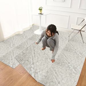 TEMU 52개 자가 접착 방수 비닐 바닥 & 벽 스티커 - 두꺼운 헤비듀티 화이트 마블 패턴, 그레이-블루 헤링본 타일 디자인 (욕실, 주방, 거실용) - 쉬운 설치, 내구성 있는 표면 보호 (접착제 불필요)