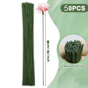 TEMU DIY 부케용 50개 14인치 그린 메탈 플로럴 스템 - 18-26인치 구부릴 수 있는 와이어 스템, 결혼식, 크리스마스, 어머니날 및 졸업식에 완벽한 홈 데코, 컨테이너 미포함, 꽃 장식, 이벤트 장식, 우아한 장식, 내구성 있는 디자인