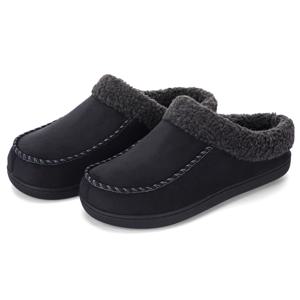 TEMU 남성용 슬립온 메모리폼 슬리퍼 - 플러시 칼라 & 미끄럼 방지 TPR 밑창, 사계절 실내/야외용 하우스슈즈, 보온 안감, 다양한 컬러 (블랙, 그레이, 브라운, 다크 블루) - 편안한 캐주얼 신발, 일회용 슬리퍼, 남성용 인도어 슬리퍼