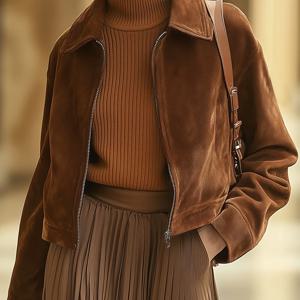 TEMU 가을, 겨울용 캐주얼 루즈 솔리드 컬러 스웨이드 지퍼 포켓 반팔 재킷