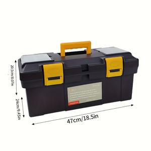 TEMU 헤비듀티 대용량 플라스틱 공구함 - 휴대용 다층 수납 트레이, 손잡이 포함, 전기 기술자, 목수, DIY 프로젝트에 적합 - 블루/블랙, 탈착식 칸막이, 내구성 있는 방수 구조 | 다목적 도구 정리함