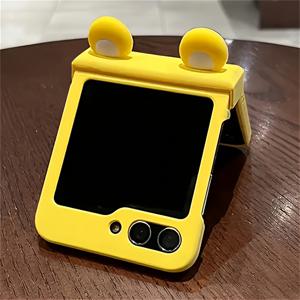 TEMU 카와이 큐트 3D 이어 브래킷 노란색 매트 보호 휴대폰 케이스, 삼성 갤럭시 Z 플립7 플립 6 5 4 3용 사랑스러운 방탄 접이식 PC 하드 백 커버, 접이식 폰 액세서리,스크래치 방지 커버,고품질 케이스,플립 폰 홀더,갤럭시 Z 플립 소유자들,삼성 사용자