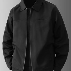 TEMU 남성용 경량 재킷 - 지퍼 업 비즈니스 캐주얼 코트, 블랙 포멀 & 일상 아우터웨어, 사무실/여행/파티용 세탁 가능 폴리에스터 , 사계절 전문가용 재킷, 슬림 디자인, 매끄러운 질감, 다목적 코트, 사무직 종사자용