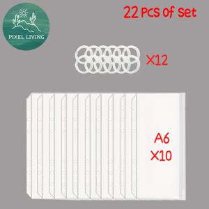 TEMU PixelLiving 22개 세트 [10개 A5/A6 6홀 투명 바인더 포켓 지퍼 포켓 + 12개 투명 바인더 링] 보관 캐시 지퍼 포켓 문구류 보관 연필 케이스 문구 용품 학교 용품 예산 홀더 액세서리