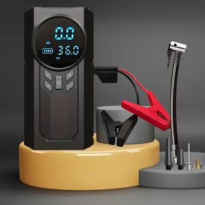 TEMU 헤비 듀티 차량 스타터 - 9-in-1 다기능 충전기, 150PSI 디지털 타이어 공기 주입기, 에어 컴프레서, 4가지 모드, LED 손전등 - 9.99L 가솔린 또는 9.01L 디젤 차량에 적합|타이어|후레쉬