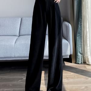 TEMU 여성용 와이드 레그 트라우저 - 우아한 레그 하이웨이스트 디자인, 데일리 & 포멀룩을 위한 논스트레치 원단 - 가을/겨울 옷장 필수템|냉장고바지|옷|바지