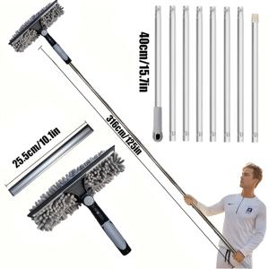 TEMU 스테인리스 스틸 깃털 더스터, 레진 헤드 포함 - 전기 필요 없음, 쉽게 청소 가능, 거실 및 유리 표면에 이상적, 내구성 및 다용도 청소 도구, 유리 표면 클리너|스테인리스 스틸 더스터|내구성 있는 청소 도구, 거실용 깃털 더스터|수세미