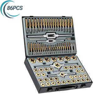 TEMU Chrities Tools 86pcs 티타늄 코팅 와이어 탭 앤 다이 세트, 주택 소유자, 정비공, 장인에게 이상적, 미터법 및 SAE 나사산, 굵은 나사산 및 미세 나사산, 금속, 정밀 엔지니어링, 내구성 있는 구조, 드릴 & 탭 세트, 전문가용 도구