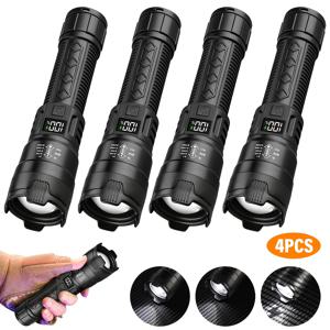 TEMU 4개 슈퍼 손전등, USB 충전식, 줌 가능한 초점, 넓은 빔, 휴대용 비상 조명 토치, 낚시, 탐험, 작업 조명에 적합, 크리스마스에 가장 좋음, 추수감사절에 완벽함|후레쉬