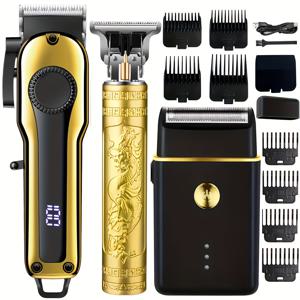 TEMU 3pcs 무선 전기 면도기 및 헤어 클리퍼 세트 - 전문가용 남성용 수염 트리머 & 면도기 키트, USB 충전식, 제한된 빗, 남성 선물, 남성용 면도 키트