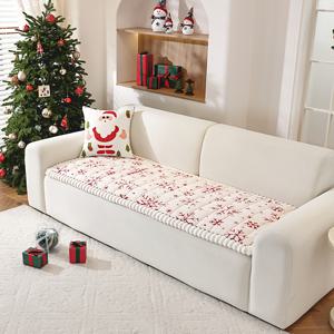 TEMU 1개 크리스마스 플러시 소파 커버 - 두꺼운 미끄럼 방지 쿠션 보호대, 레드 스노우플레이크 패턴, 거실용 부드러운 플란넬 소파 슬립커버, 애완동물 친화적 가구 보호대, 모든 소파 타입에 적합(1/2/3/4인용, 섹셔널), 세탁기 사용 가능 휴일 장식, 축제 홈 액세서리, 내구성 있는 스티칭, 홈 데코레이터|베개커버|소파|거실장