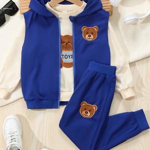 TEMU 가을 자수 곰 긴팔 세트 - 캐주얼 크루 넥 스웨트셔츠, 레귤러 핏 바지, 약간의 신축성 원단, 동물 패턴, 봄/가을 컬렉션, 야외 활동에 완벽, 소년용 세트, 신발 포함, 소년용 스니커즈, 소년용 의류, 스포츠 슈트, 소년용 옷, 소년용 아웃핏, 소년용 트랙슈트 세트