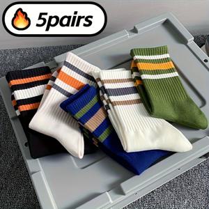TEMU 남성용 미디 길이 스포츠 및 레저 양말 5켤레 | 러닝, 헬스, 사이클링, 데일리 여행복, 니트 원단, 엘라스테인, 손세탁 전용