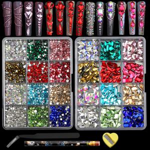 TEMU 2박스 플랫백 라인스톤 밸류 팩 - 색상 및 크기 혼합 원형/파니 스톤 네일 아트 DIY 주얼리 장식용, 네일 스티커, 네일 아트 스티커, 큐빅 파츠, 네일 참, 네일 기술 용품, 네일 젬, 참