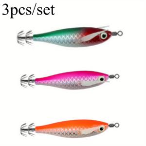 TEMU 3개 세트 AVLCOAKY 야광 낚시 루어 - 8cm/3.15인치 문어 & 새우 스퀴드 후크, ABS 소재, 혼합 색상(핑크/화이트/오렌지), 바닷물 및 민물용, 빛나는 눈과 날카로운 후크가 있는 리얼리스틱 디자인, 밤낚시용, 담수낚시 루어, 내구성 있는 낚시 장비