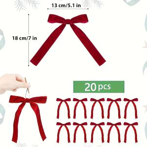 TEMU 20개 크리스마스 트리 장식 벨벳 리본 보우 - 리스 타이, 우아한 페스티브 파인 장식을 위한 부드러운 패브릭 스트리머