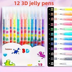 TEMU 12개입 3D 젤리 펜 세트, 그림 그리기 및 예술용 형광 마커