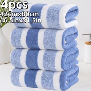 TEMU 깊은 와이드 4피스 세트 대형 얼굴 타월, 대형 사이즈 42*80cm/16.5*31.5인치, 두꺼운 코랄 플리스 핸드 타월, 초미세 섬유, 다양한 색상, 흡수력 좋고 빠른 건조, 부드럽고 편안한 욕실 용품, 욕실, 샤워, 호텔, 체육관 및 스파 센터에 적합한 세탁용 천|샤워타올