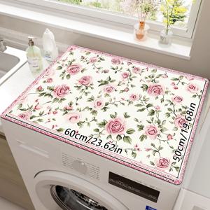 TEMU 1개, 핑크 로즈 그린 리프 패턴 화이트 플로럴 드레인 매트 - 폴리에스터 주방 카운터탑 보호대, 커피 메이커, 세탁기, 식탁용 - 우아한 스타일, 가벼운 디자인, 청소 쉬움, 일상적인 사용에 적합, 선물 추천