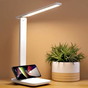 TEMU 접이식 LED 데스크램프, 눈보호 기능, USB/배터리 이중 전원, 밝기 조절, 화이트색상, 학생용·기숙사·침대 옆 독서등, 무선테이블램프, 베드사이드라이트, 공부등, 휴대형랜프, 컴팩트한 조명, 내구성 있는 디자인, 터치컨트롤, 홈오피스&침실 조명