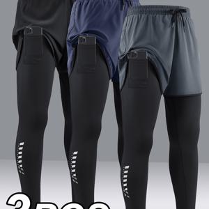 TEMU 3개입 남성용 포켓 워크아웃 반바지, 피트니스 고스트레치 압박 팬츠