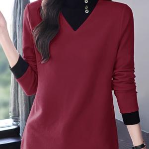 TEMU 여성용 가을 겨울 긴팔 따뜻한 캐주얼 편안한 패션 이너셔츠, 데일리웨어, 윈터레이어링, 클래식 디자인, 세련된 룩, 보온소재, 미디엄 스트레치, 블라우스, 풀오버탑, 가을워드로브, 스타일리시한|여성블라우스