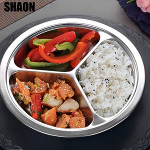 TEMU SHAON 스테인리스 스틸 삼단식 디너 플레이트 - 두꺼운 둥근 파티션 식사용 접시, 분할 트레이, 간편 세척 다기능 음식 트레이, 파티, 선택된 요리, 캠핑, 주방 및 레스토랑 용품에 완벽한 포션 컨트롤과 식사 정리