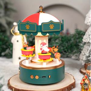 TEMU 한정판 회전 크리스마스 캐러셀 무드등 & 뮤직박스 - 산타클로스와 순록 디자인, USB 충전식 & 휴일 멜로디, 데스크 장식 및 침대 옆 동반자, 축제 선물|USB|무드등|USB