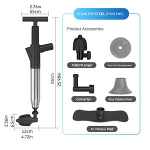 TEMU 화장실 플런저 6개 세트, 업그레이드된 고압 화장실 플런저 에어 플런저와 시각적 바로미터, 스테인리스 스틸 에어 드레인 블래스터, 욕실, 주방, 막힌 파이프용 강력한 배수 막힘 제거기