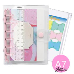 TEMU A7 노트북 (15×11cm) 투명 6링 바인더, 80매/160페이지 루스리프 사용, Kraft Paper Blank / Plain Grid, 지퍼백 1개 +자+1세트(6pcs)의 색인 스티커로 휴대하기 편한 메모장