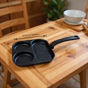 TEMU 곡선형 방열손잡이 & 논스틱 표면이 있는 3구리철제프라이팬 - 계란, 스테이크, 버거, 팡케이크용 이등분포 가열 - 다중칸식사기 조리기구 (손세척만 가능)